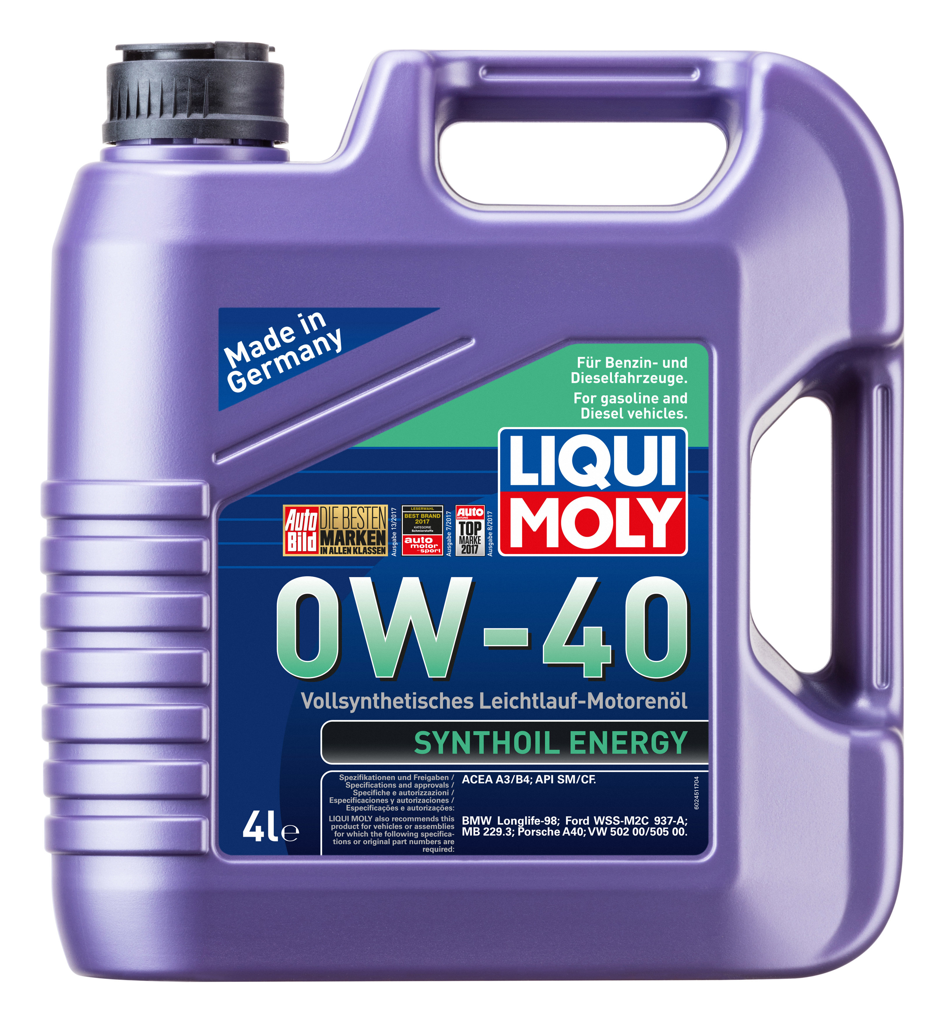 Масло моторное LIQUI MOLY Synthoil Energy 0W-40 Синтетическое 4 